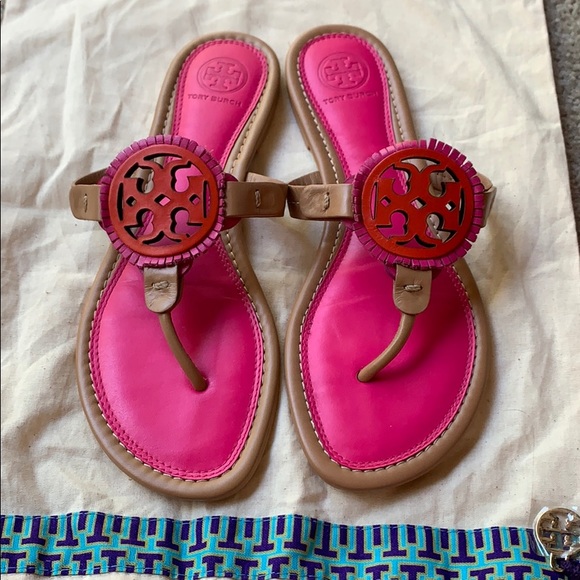 Tory Burch Shoes - Tory Burch Pink Fringe Miller Sandals Flip Flops 8